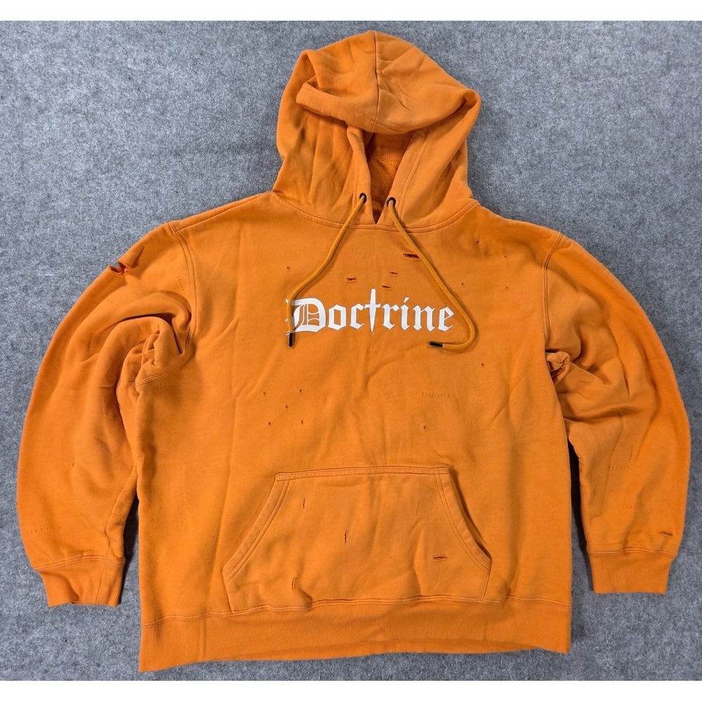 Doctrine Hoodie XL Orange Gothic Pullover Streetwear Si tu veux Distressed
